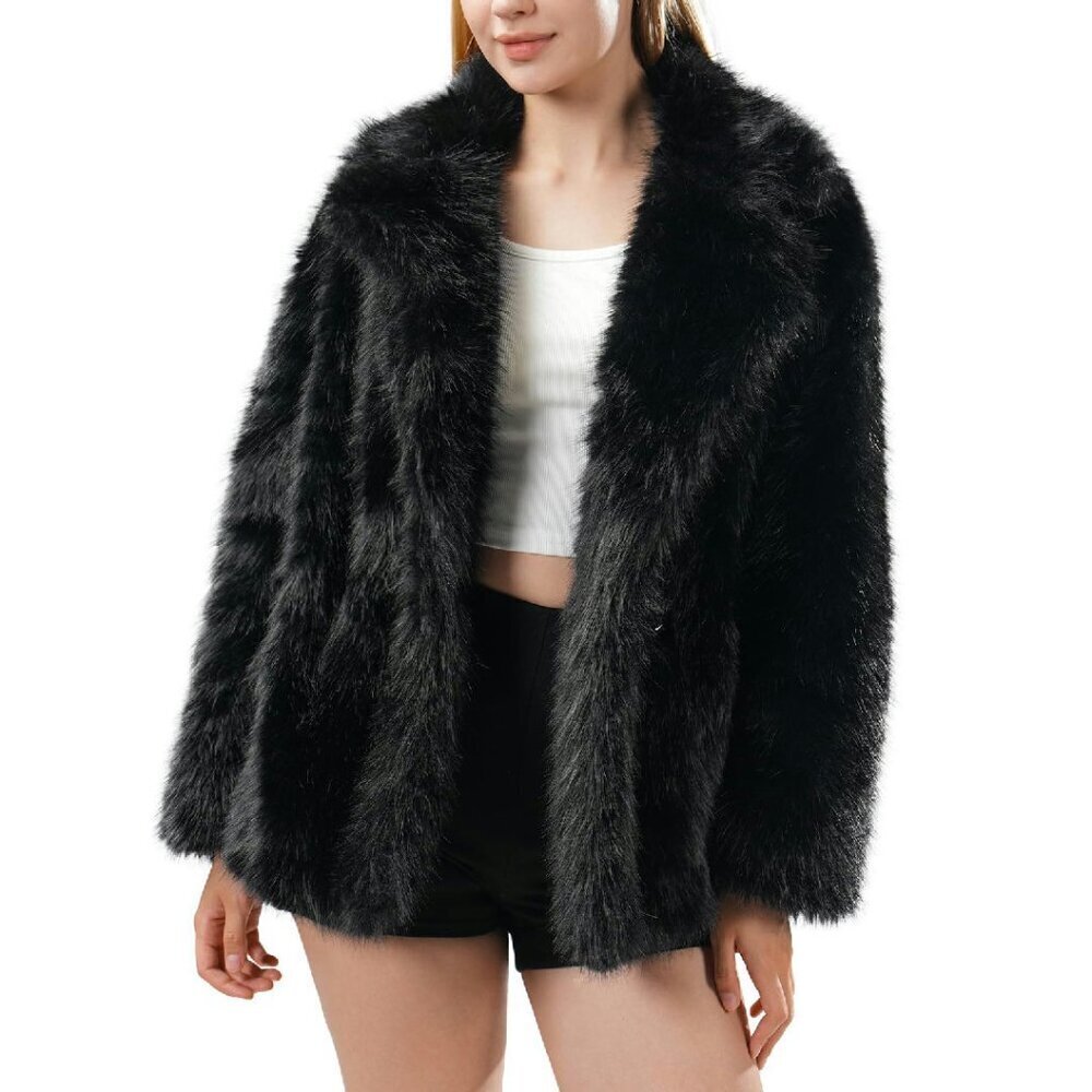 Faux Fur Coat Women's Plus Size Winter Jacket Fluffy Pockets